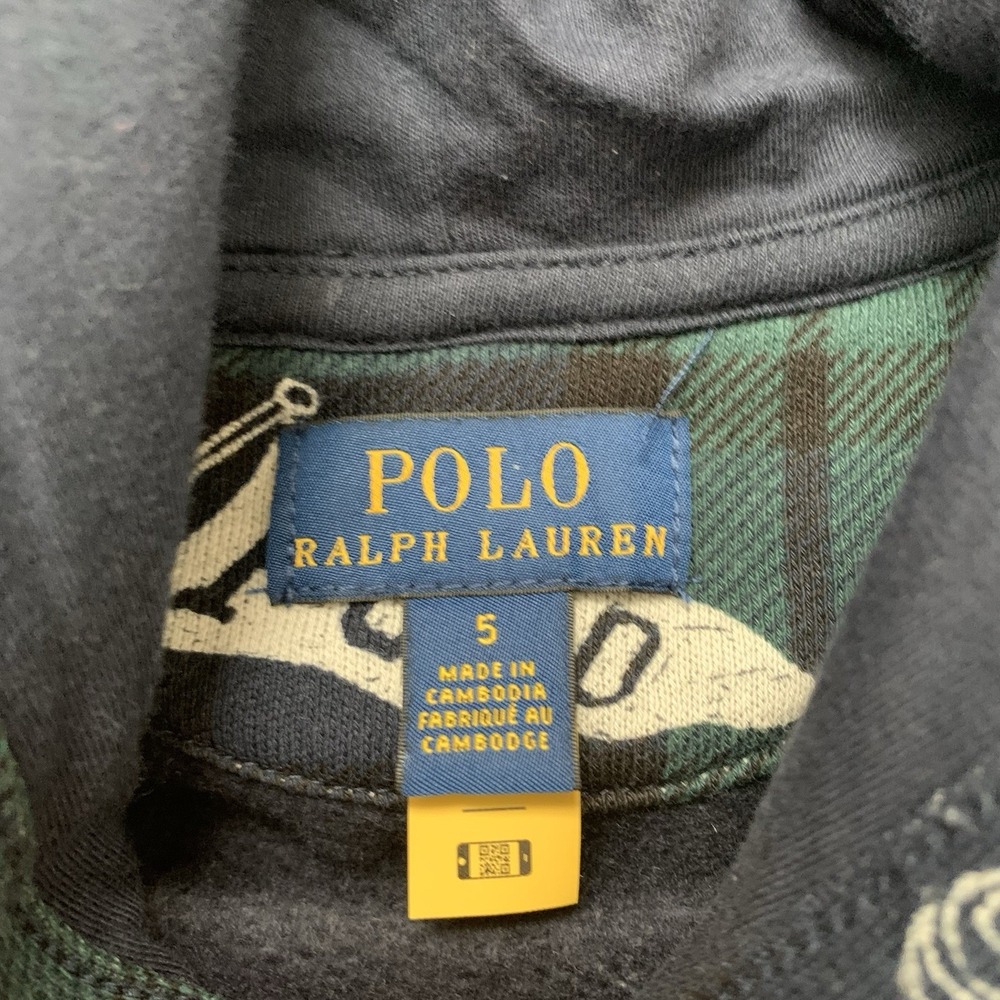 Polo Ralph Lauren Boys Navy Plaid Fleece Graphic Hoodie Size 5 NWT 125$ - Picture 3 of 9